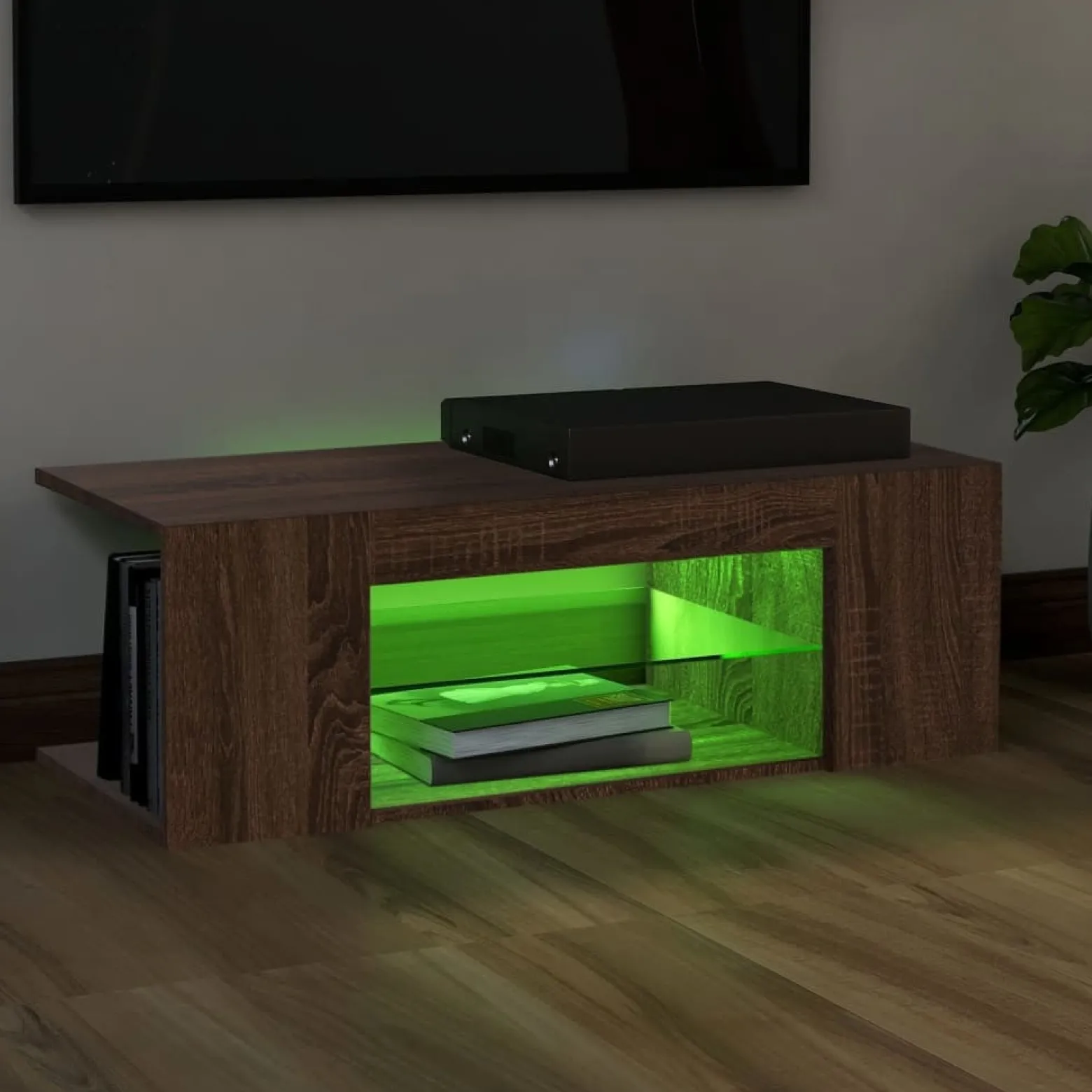 Szafka Pod Telewizor Stolik Półka Szafka RTV Brązowa LED 90x39x30 cm