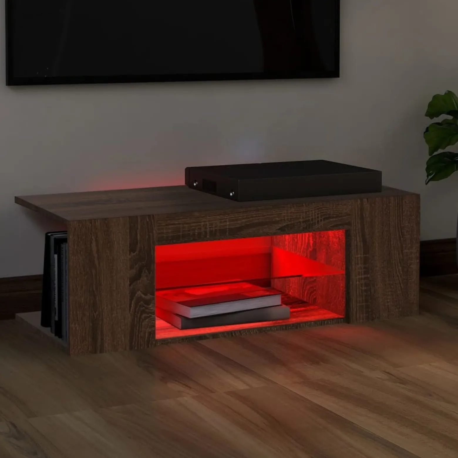 Szafka Pod Telewizor Stolik Półka Szafka RTV Brązowa LED 90x39x30 cm
