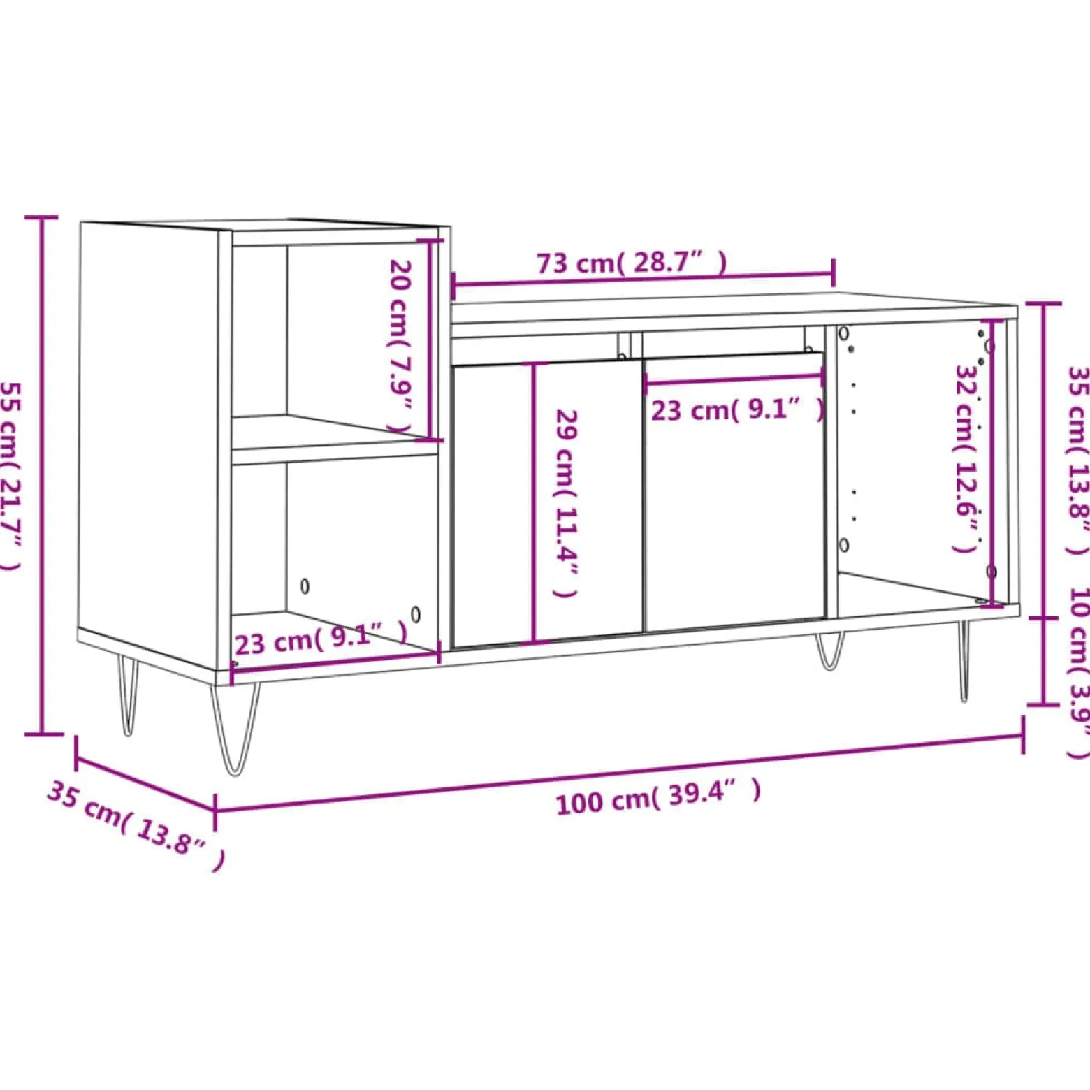 Szafka Pod Telewizor Szafka RTV Półka Stolik Telewizyjny 100x35x55 cm