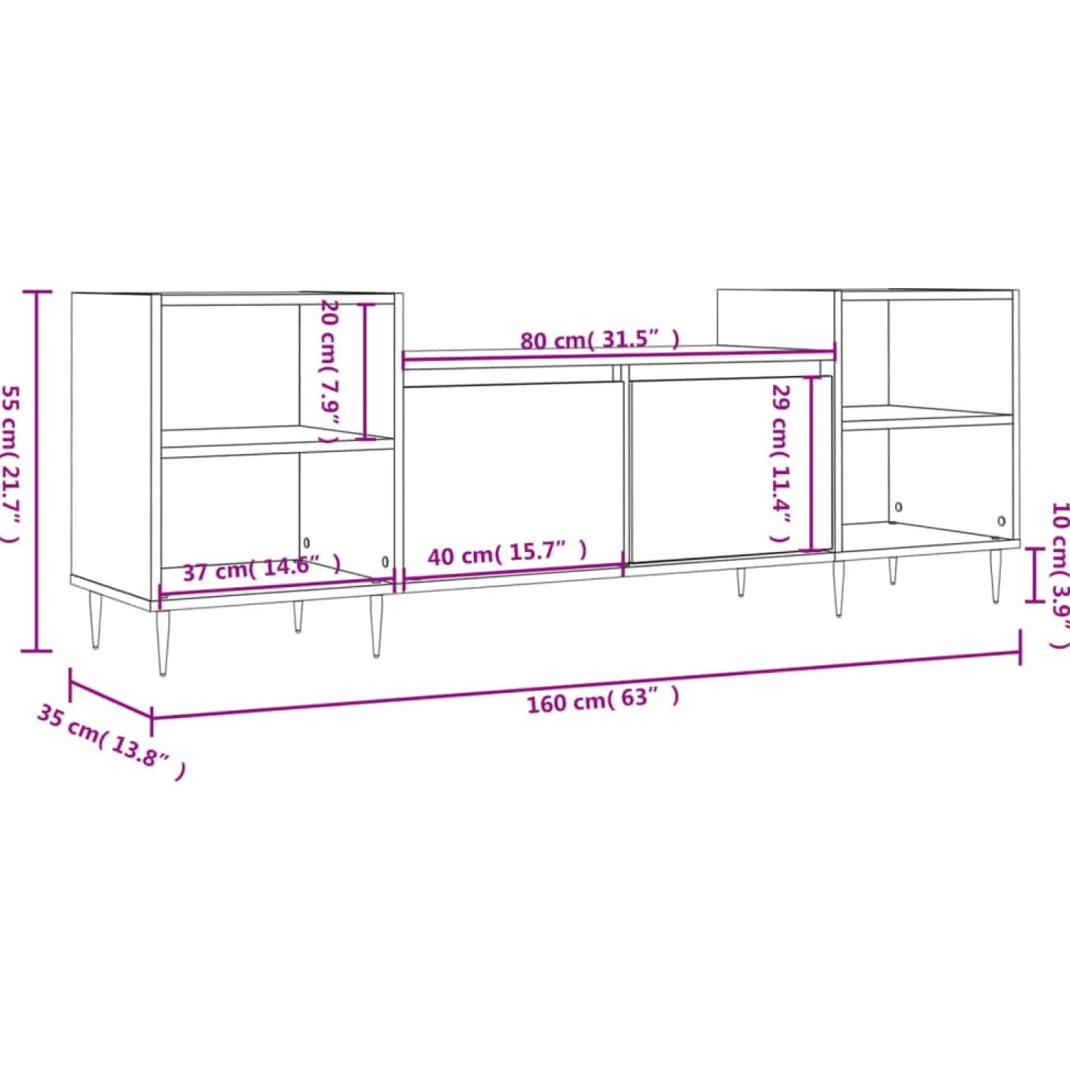 Szafka Pod Telewizor Szafka RTV Półka Stolik Telewizyjny 160x35x55 cm