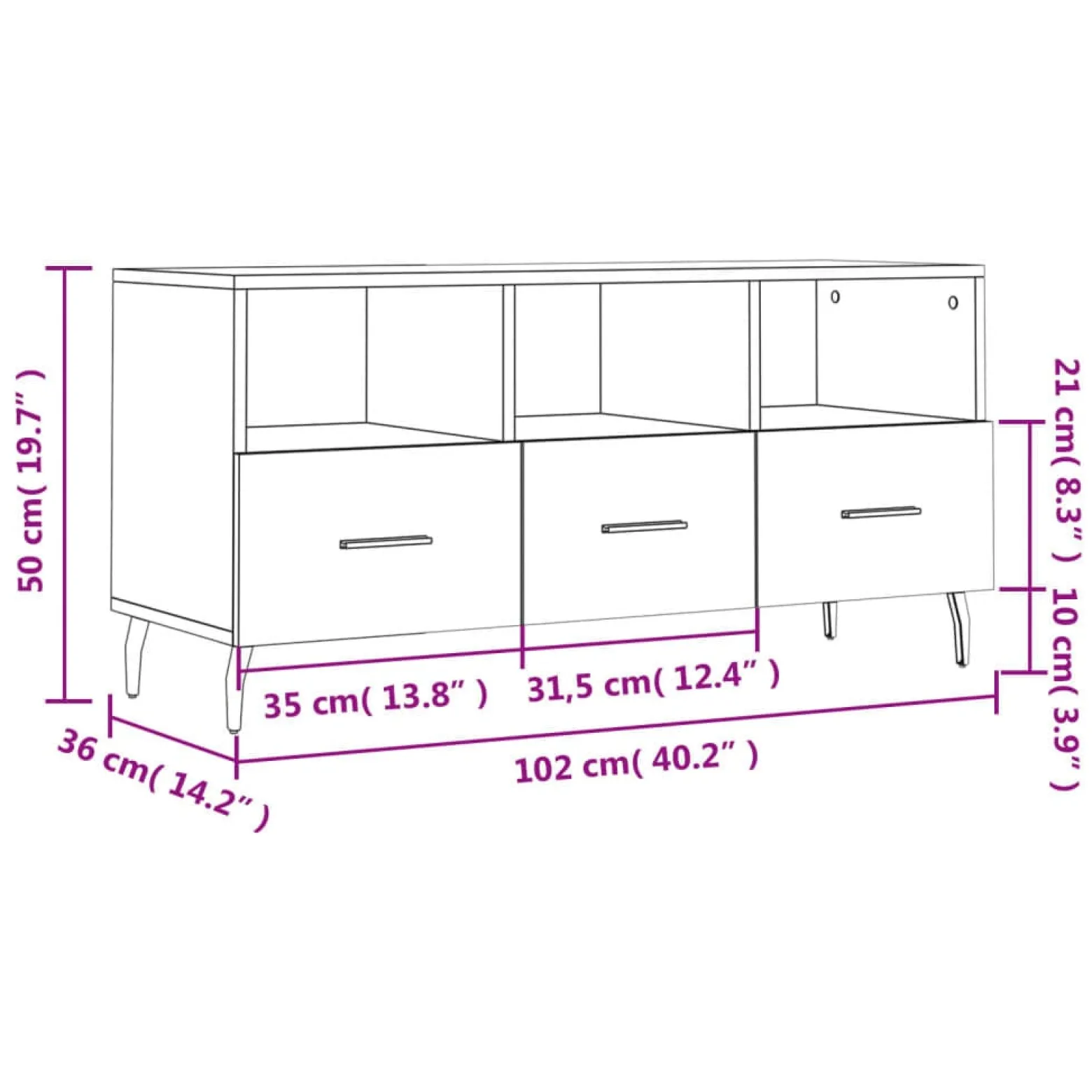 Szafka pod telewizor szarość betonu 102x36x50 cm