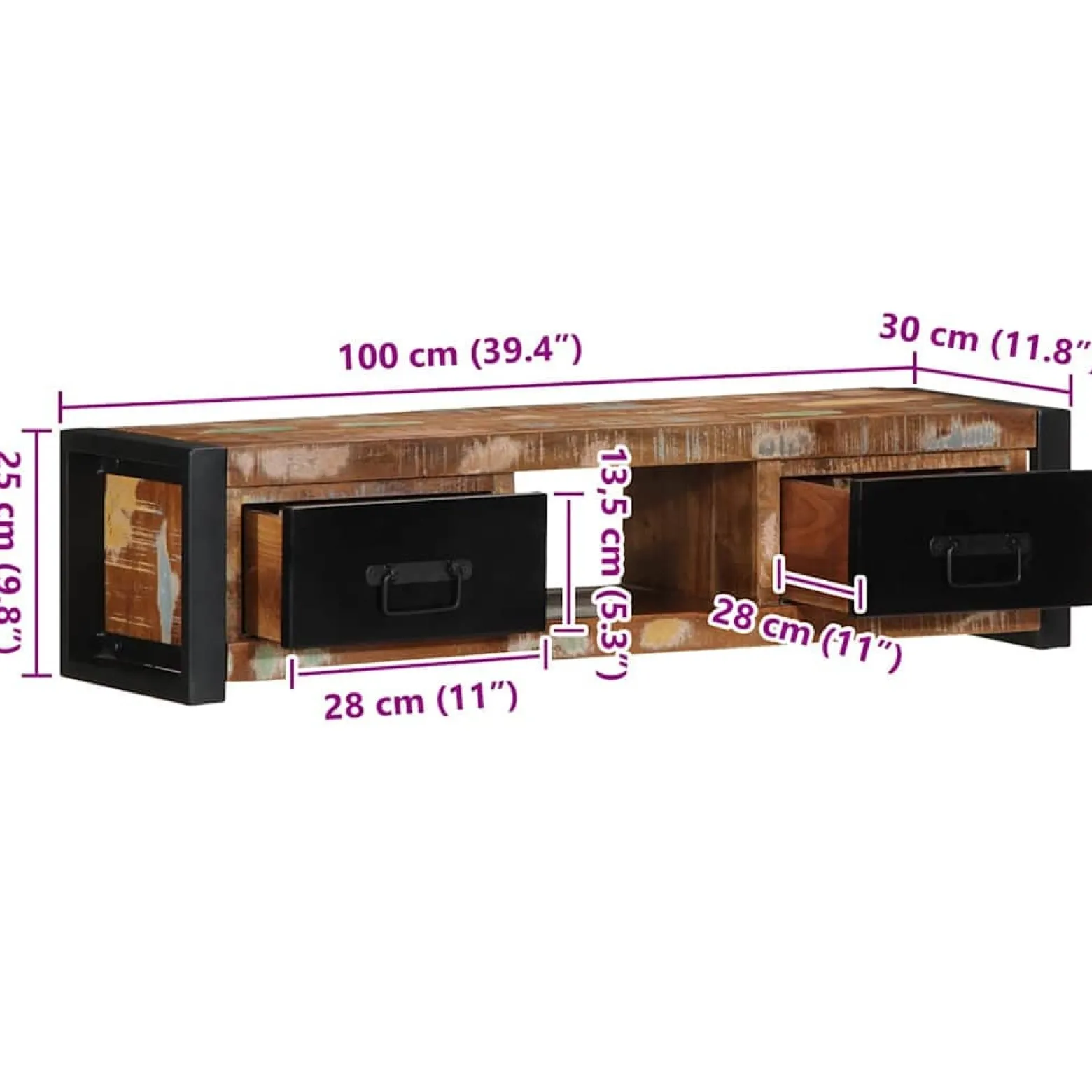 Szafka Pod TV Szafka Pod Telewizor RTV Drewniana Półka 100x30x25 cm