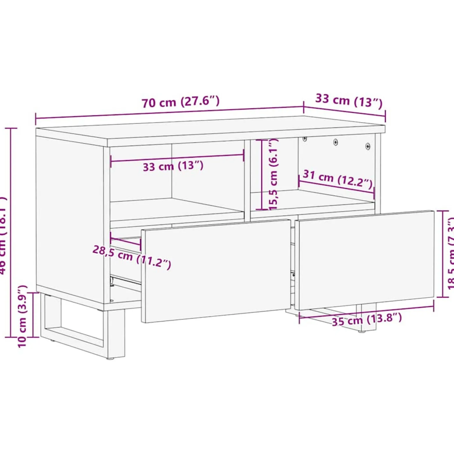 Szafka Pod TV Szafka Pod Telewizor RTV Drewniana Półka 70 x 33 x 46 cm