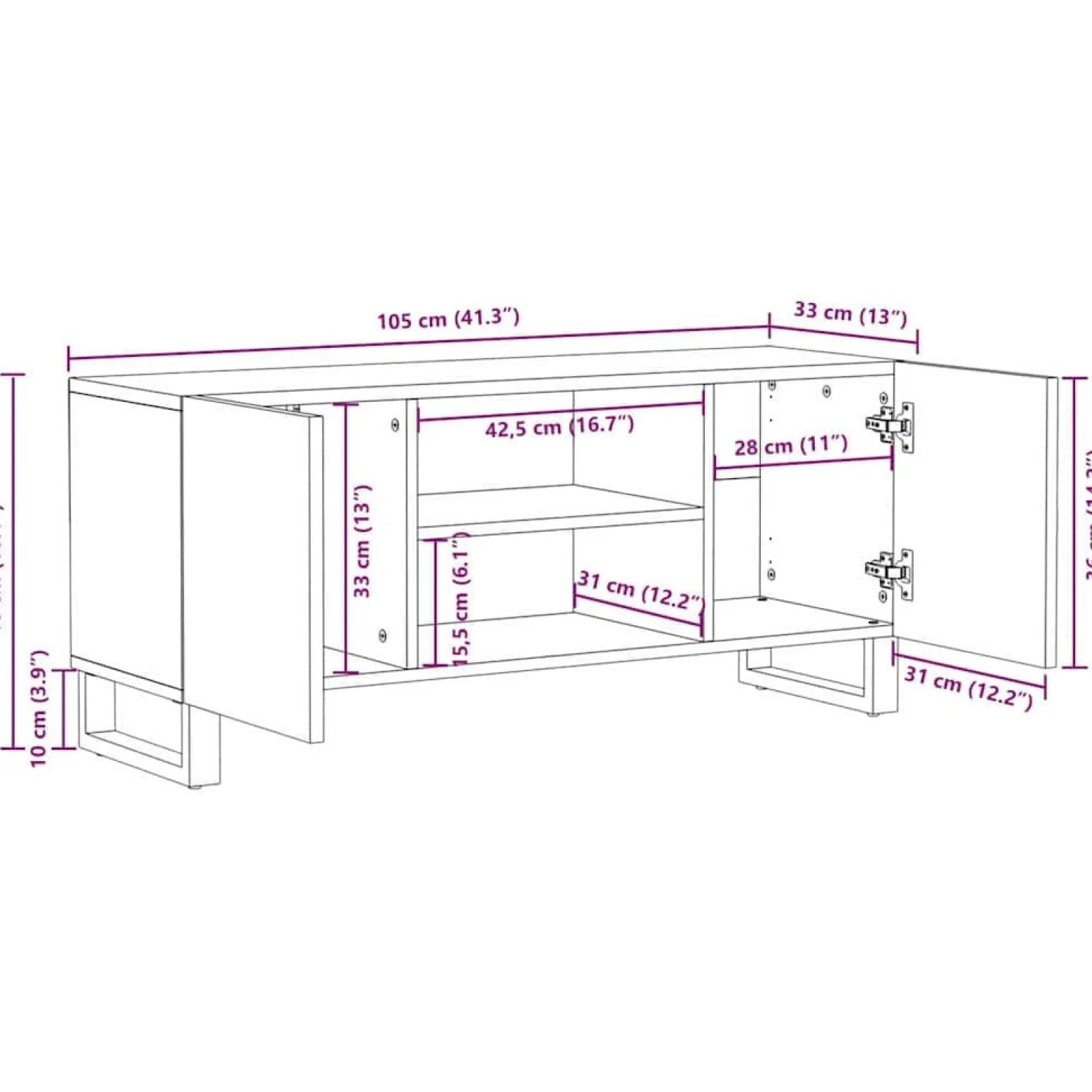 Szafka Pod TV Szafka Pod Telewizor RTV Drewniana Półka 105 x 33 x 46 cm