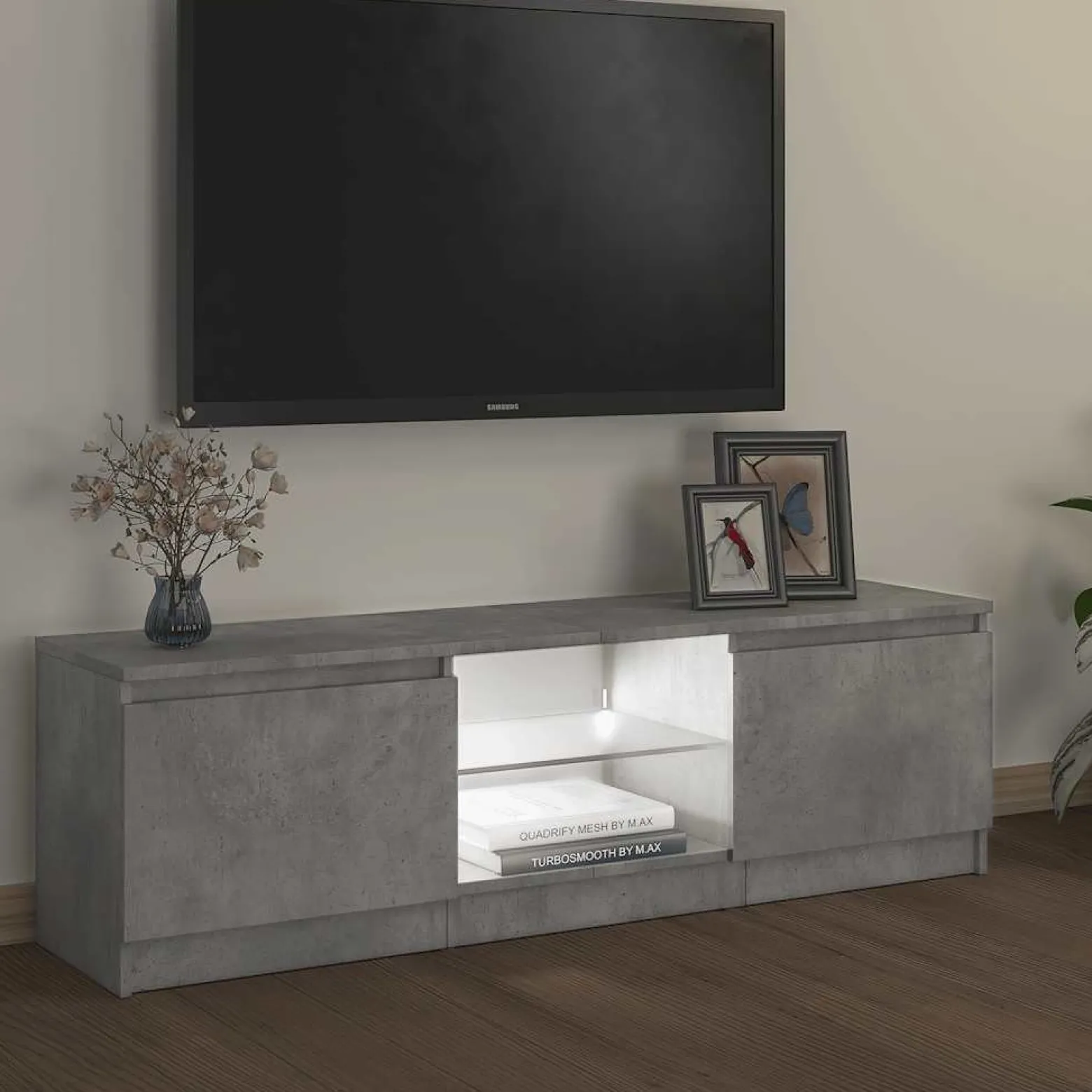 Szafka pod TV z oświetleniem LED szara 120 x 30 x 36 cm
