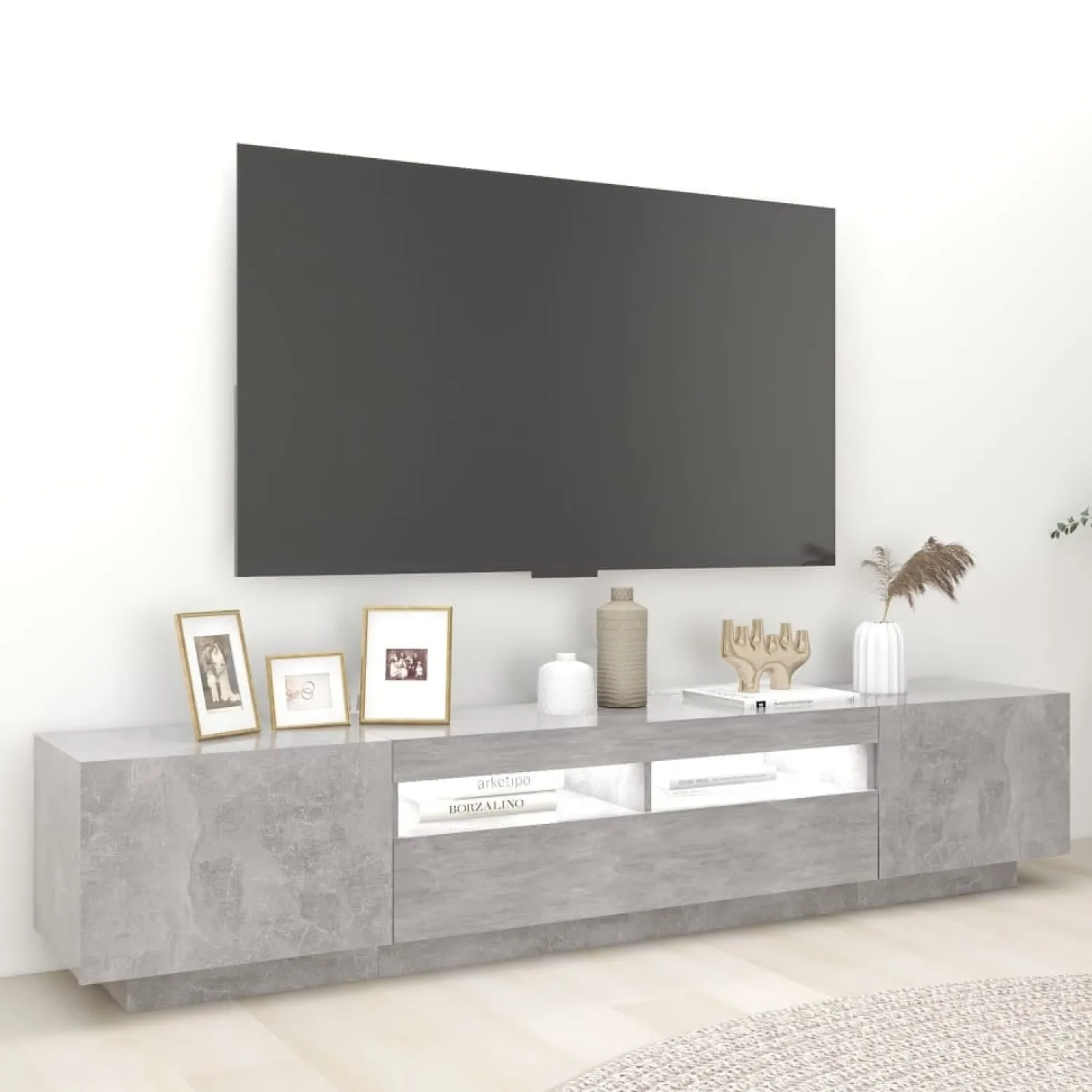 Szafka pod TV z oświetleniem LED szarość betonu 200x35x40 cm
