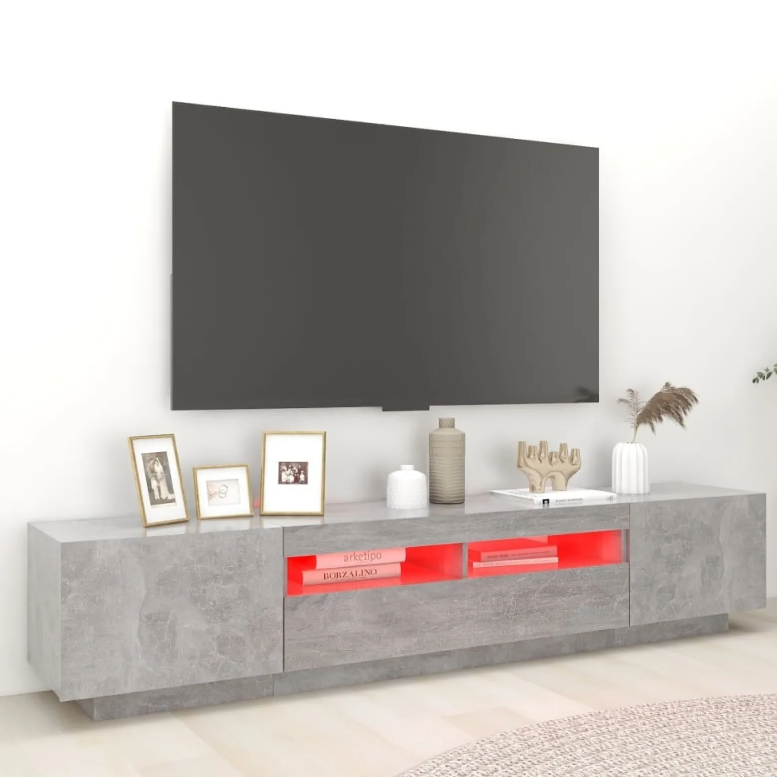 Szafka pod TV z oświetleniem LED szarość betonu 200x35x40 cm