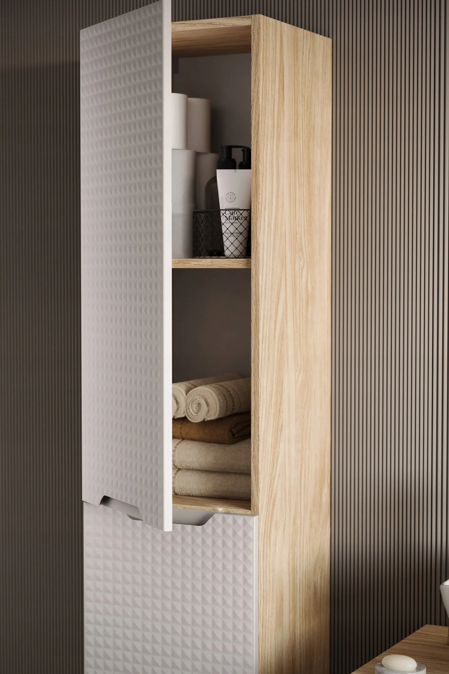 Szafka Pod Umywalkę 80 cm BEŻOWA DĄB Wisząca 2S MDF 3D LUXOR