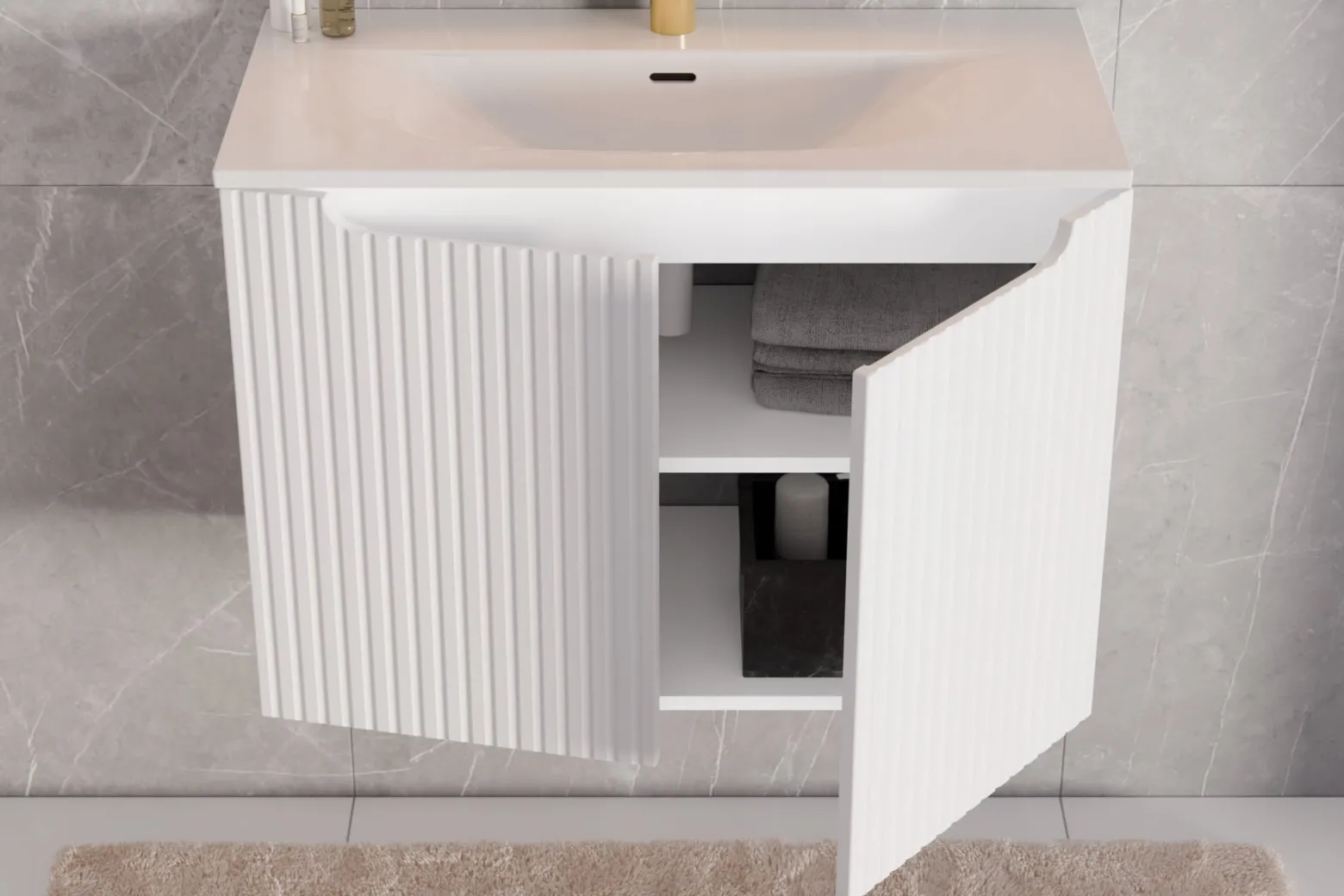 Szafka Pod Umywalkę 60 cm BIAŁA Wisząca RYFLE 2D NOVA WHITE