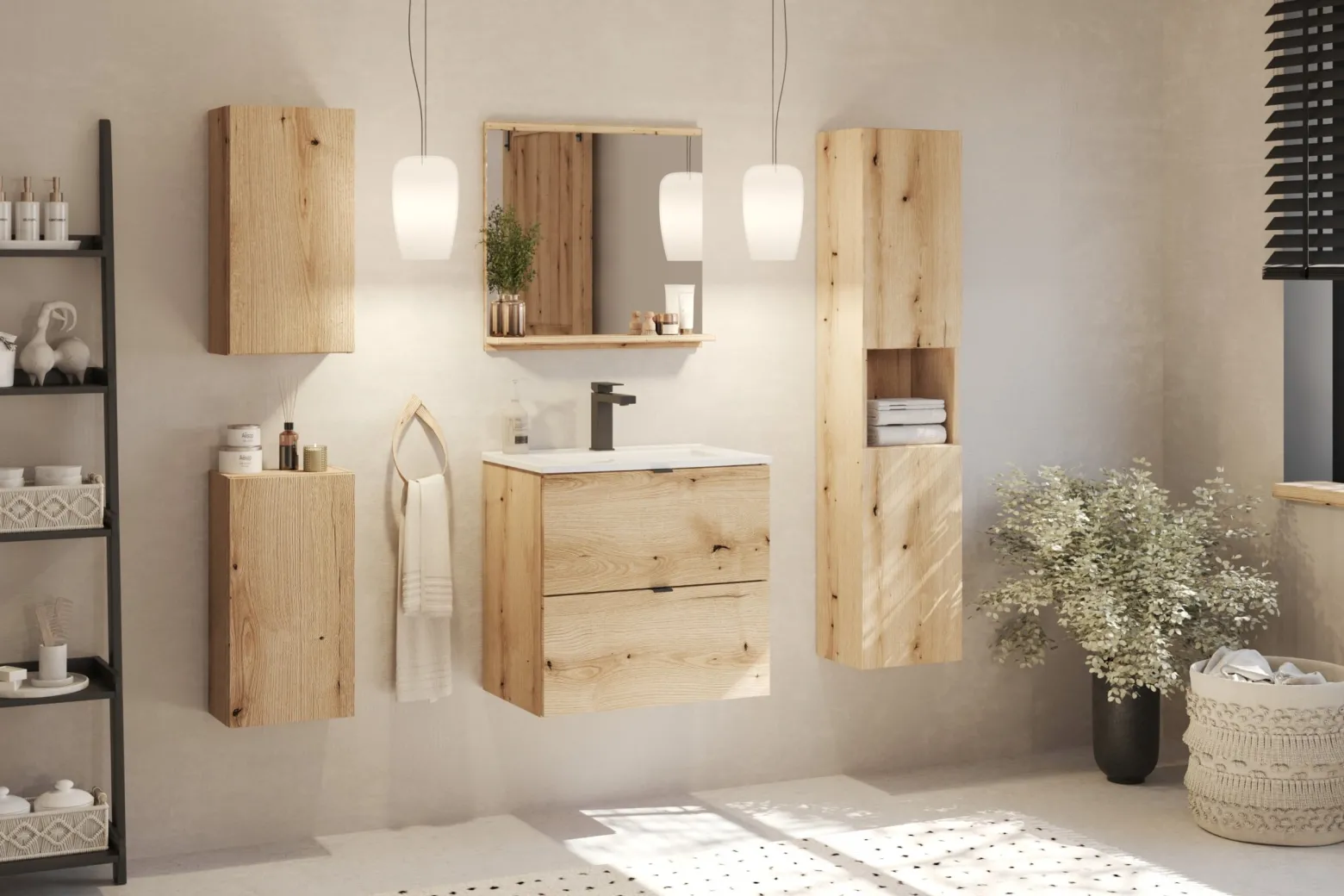 Szafka Pod Umywalkę 80 cm BLAT Dąb Wisząca 2S NOVA OAK