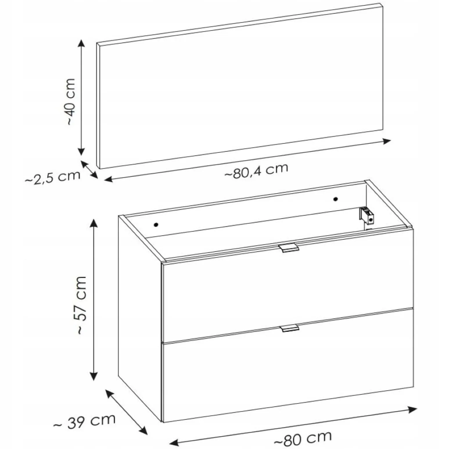 Szafka Pod Umywalkę 80 cm BLAT Dąb Wisząca 2S NOVA OAK