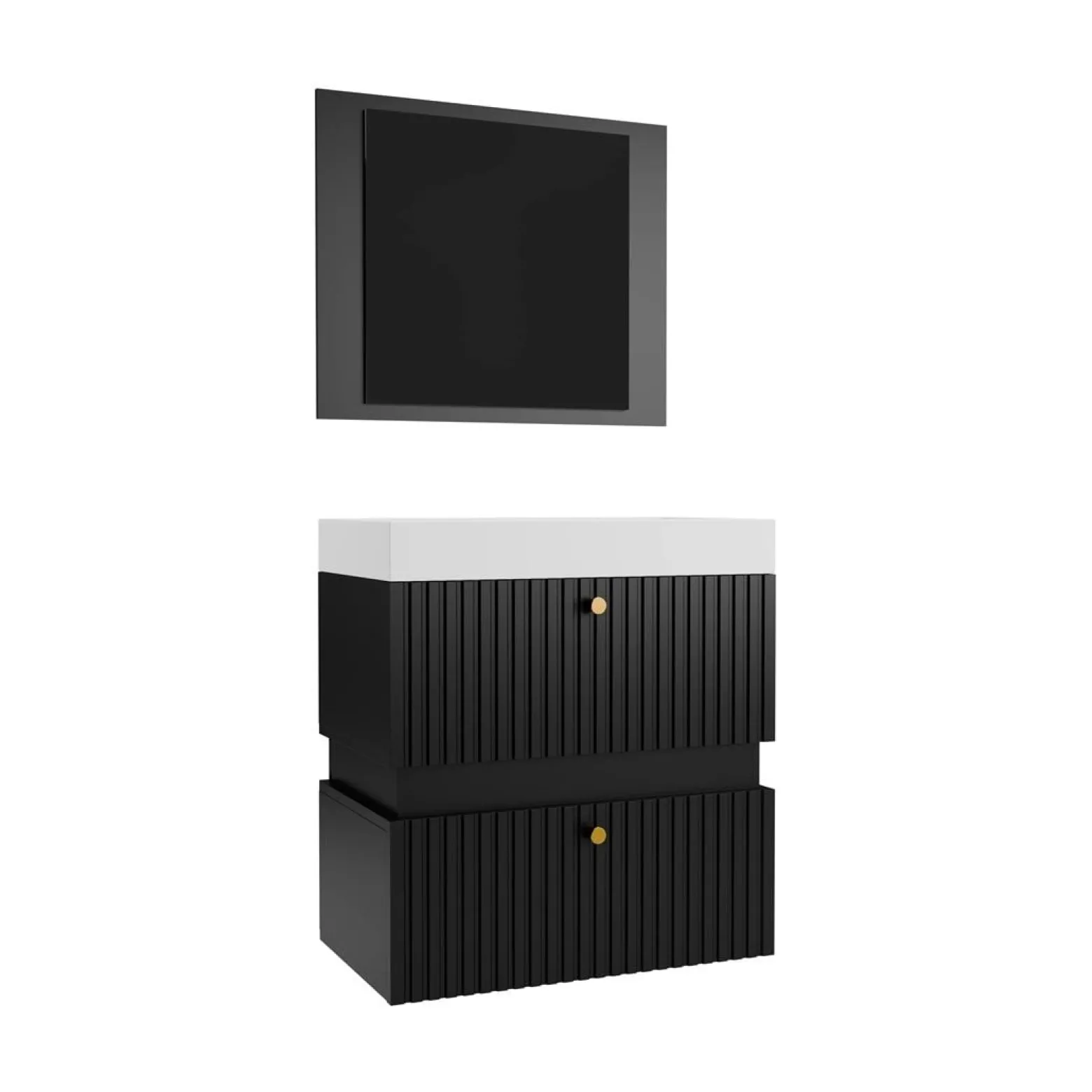 Szafka Pod Umywalkę 60Cm z lustrem Tiko 11 Czarny Mat/Złote