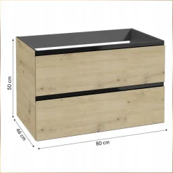 Szafka pod Umywalkę do Łazienki 80 x 50x46cm Wisząca Dąb Artisan/Czarny MDF