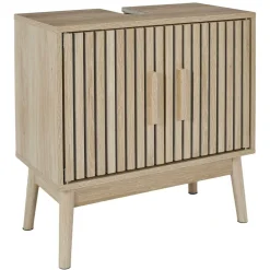 Szafka pod umywalkę LINEA 60x30x70 cm lamele dekor dąb 2-drzwiowa