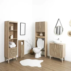 Szafka pod umywalkę LINEA 60x30x70 cm lamele dekor dąb 2-drzwiowa