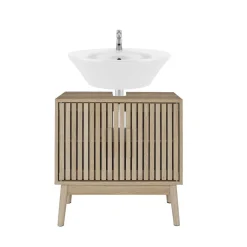 Szafka pod umywalkę LINEA 60x30x70 cm lamele dekor dąb 2-drzwiowa