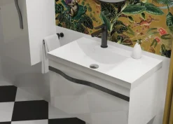Szafka pod umywalkę VOG 69 cm biały połysk ze złotym uchwytem bez umywalki