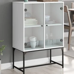 Szafka Regał Biała z Drzwiami Szklanymi 69x37x100 cm do Salonu