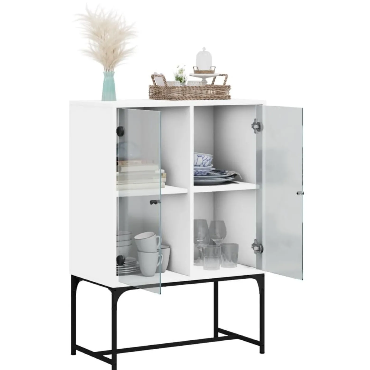 Szafka Regał Biała z Drzwiami Szklanymi 69x37x100 cm do Salonu