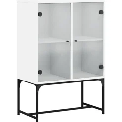 Szafka Regał Biała z Drzwiami Szklanymi 69x37x100 cm do Salonu