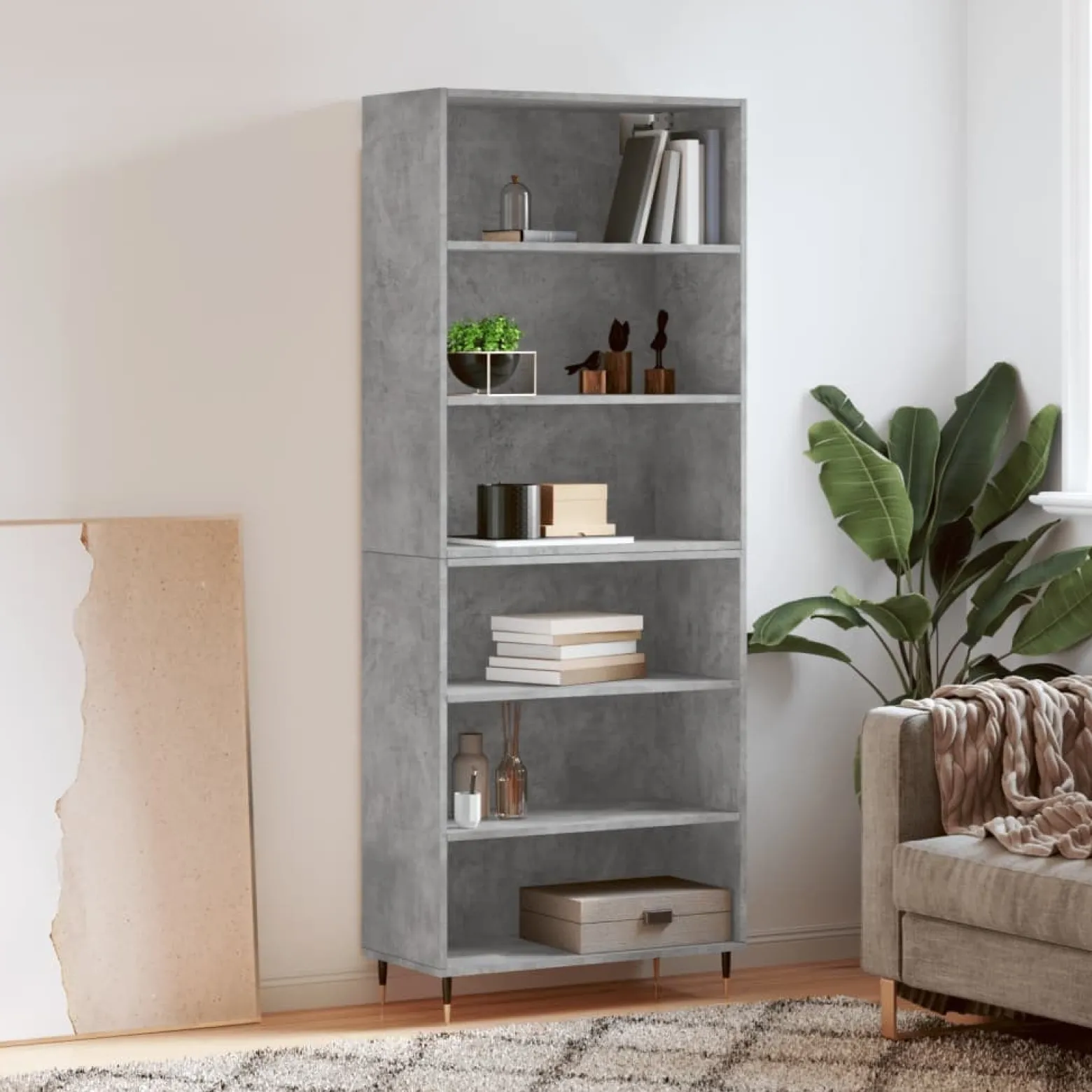 Szafka Regał Szara Beton 69.5x32.5x180 cm do Salonu Pokoju Sypialni