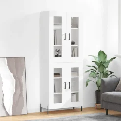 Szafka Regał Witrynka Biała Szklana 69.5x34x180 cm do Salonu Pokoju