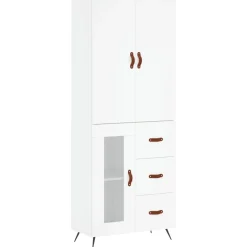 Szafka Regał Witrynka Biała z Drzwiami Szklanymi 69.5x34x180 cm do Salonu