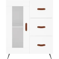 Szafka Regał Witrynka Biała z Drzwiami Szklanymi 69.5x34x180 cm do Salonu