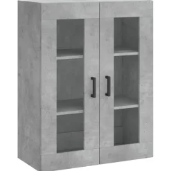 Szafka Regał Witrynka Szara Beton Szklana 69.5x34x180 cm do Salonu Pokoju