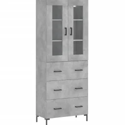Szafka Regał Witrynka Szara Beton Szklana 69.5x34x180 cm do Salonu Pokoju