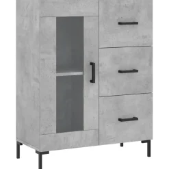Szafka Regał Witrynka Szara Beton z Drzwiami Szklanymi 69.5x34x180 cm