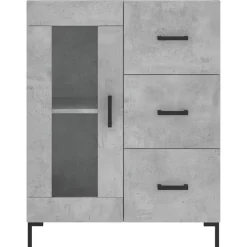 Szafka Regał Witrynka Szara Beton z Drzwiami Szklanymi 69.5x34x180 cm