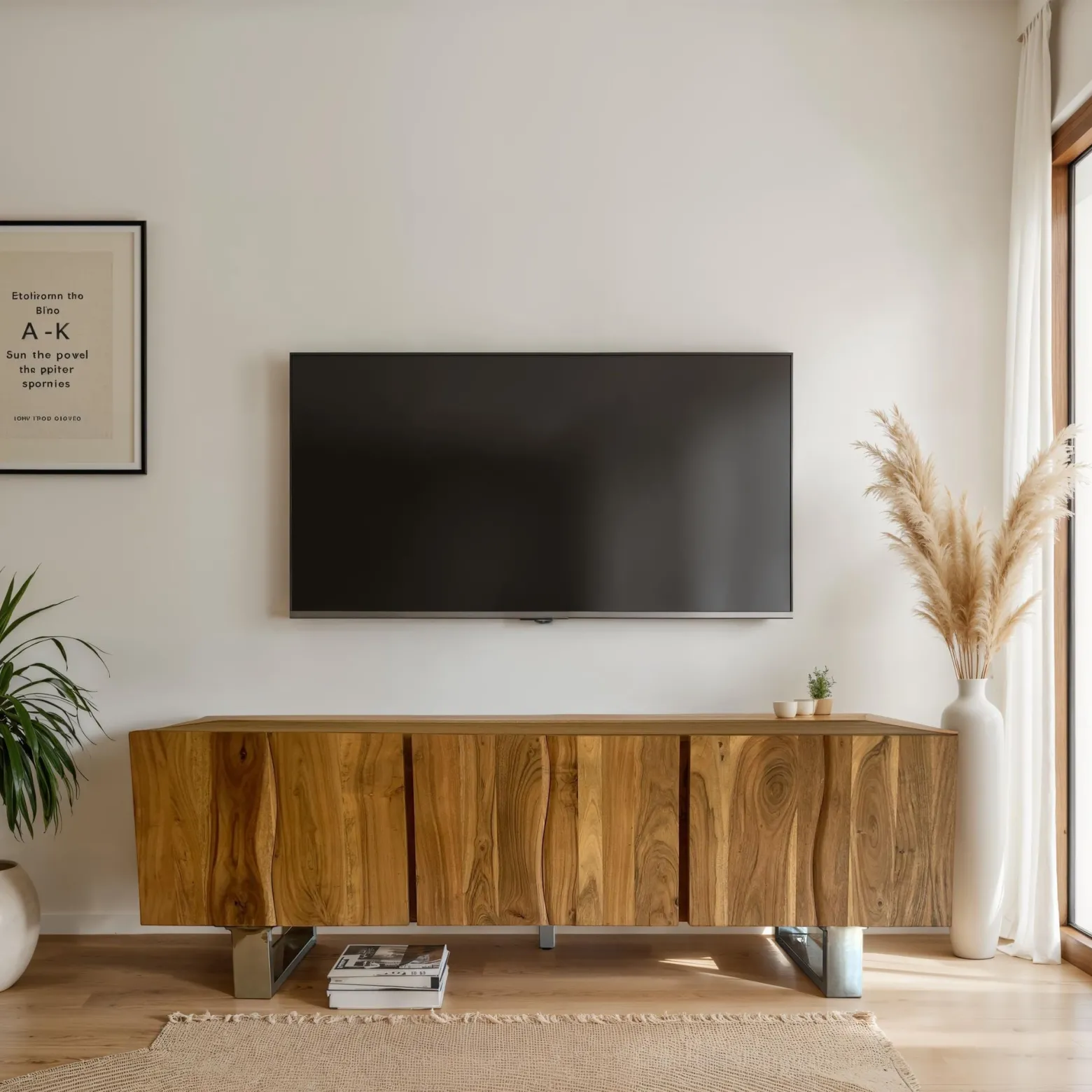 Szafka RTV Akacja Drewno Lite 160x56x46 cm z Trzema Drzwiami Nowoczesny