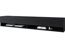Szafka RTV ANNE 180 czarny grafit/czarny MDF wzór fala z LED