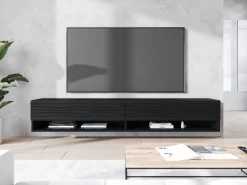 Szafka RTV ANNE 180 czarny grafit/czarny MDF wzór fala z LED