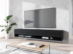 Szafka RTV ANNE 180 czarny grafit/czarny MDF wzór fala z LED