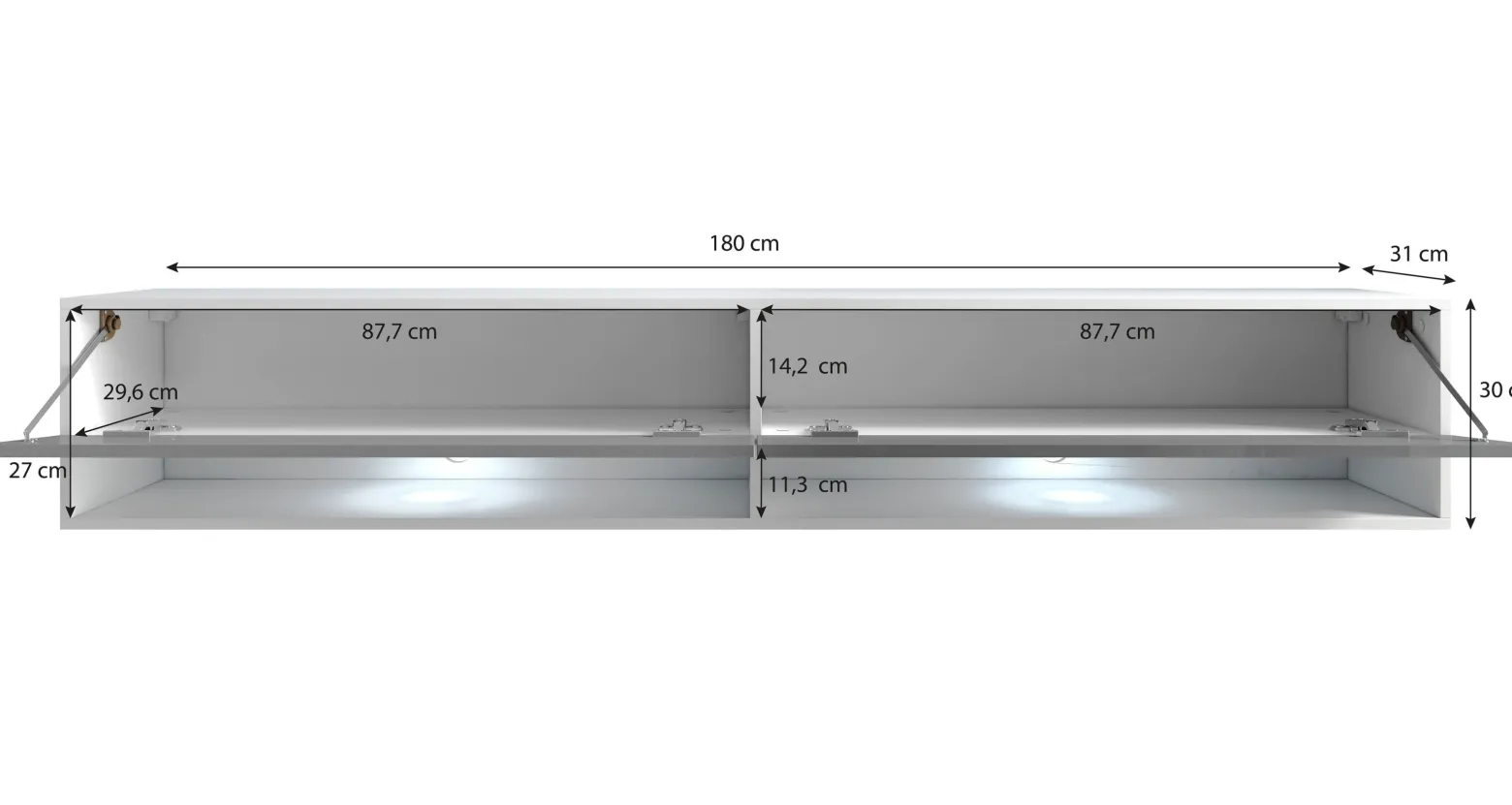 Szafka RTV ANNE 180 czarny grafit/czarny MDF wzór fala z LED