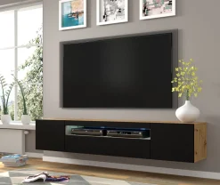 Szafka RTV AURA 200 cm dąb artisan / czarny mat