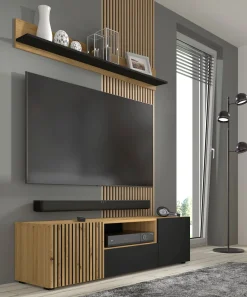 Szafka RTV AURIS 150 cm dąb artisan / czarny mat
