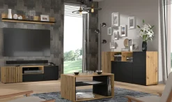 Szafka RTV AURIS 150 cm dąb artisan / czarny mat