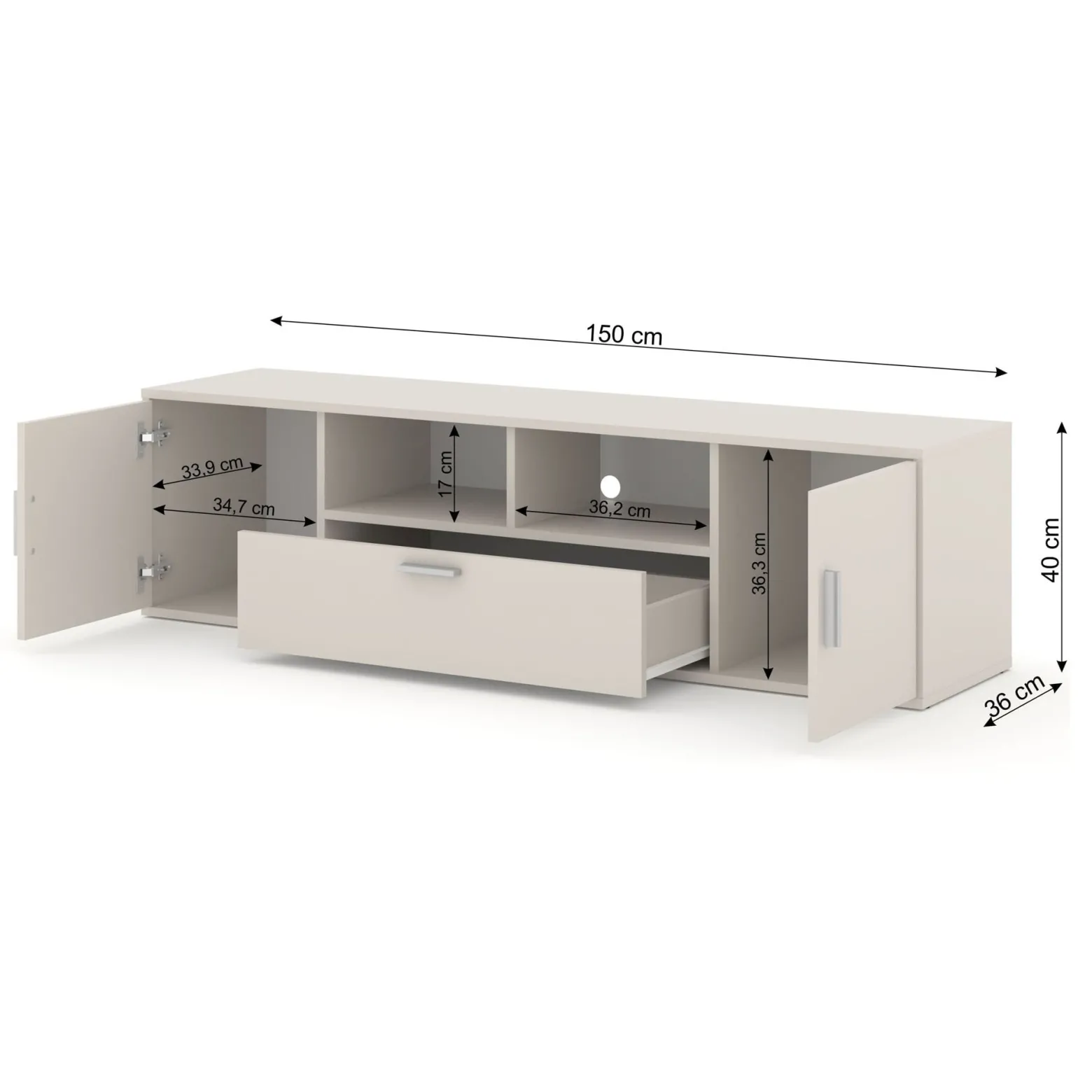 Szafka RTV BLANCA 150 cm kaszmir stolik pod telewizor + LED RGB