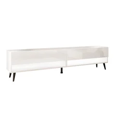 Szafka RTV CALANTE 180 cm LED biały połysk skośne czarne