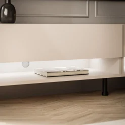 Szafka RTV CALANTE 180 cm LED biały połysk skośne czarne