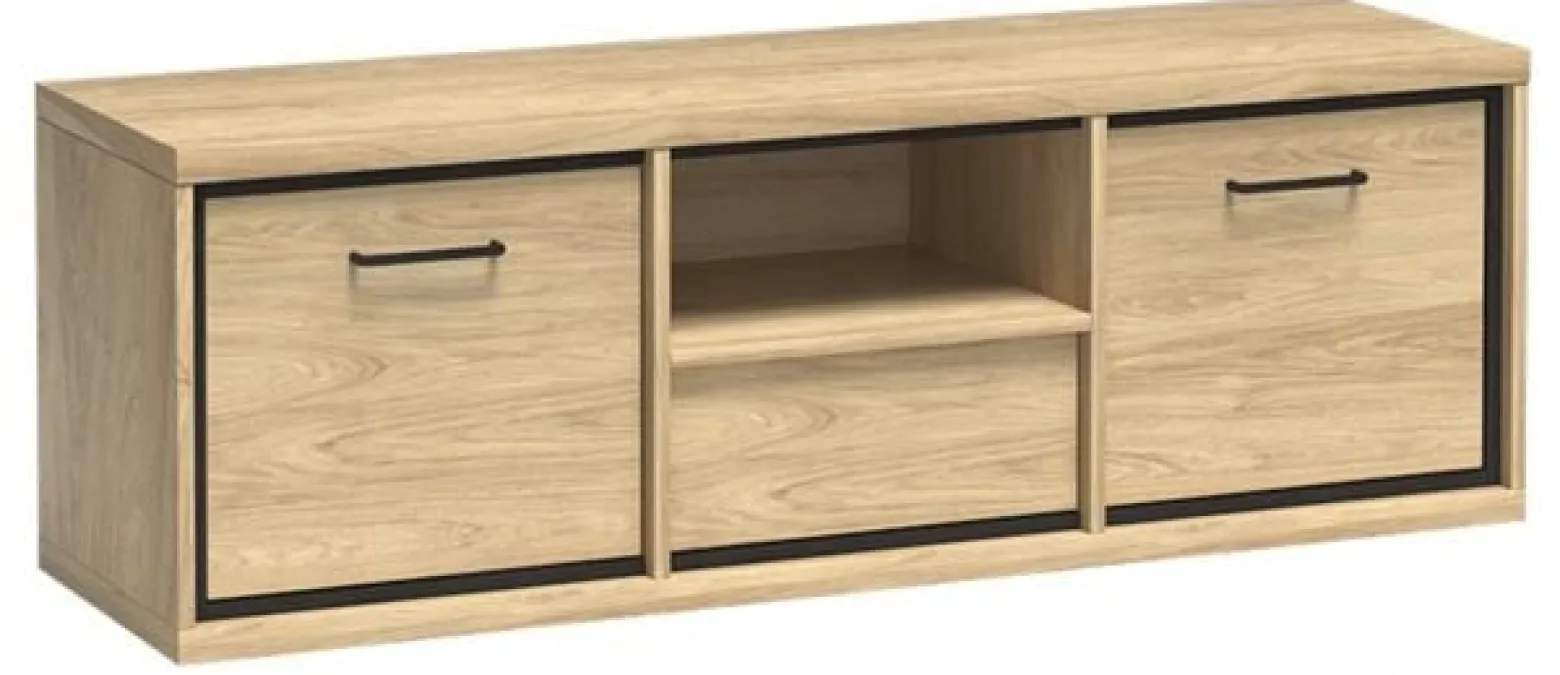 Szafka RTV 139 cm Czarna Pod Telewizor Półka MILAN