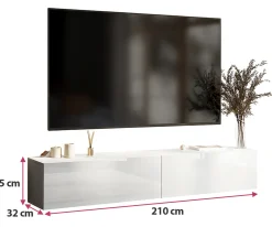 Szafka RTV 210 cm do salonu PREMIUM kaszmir połysk