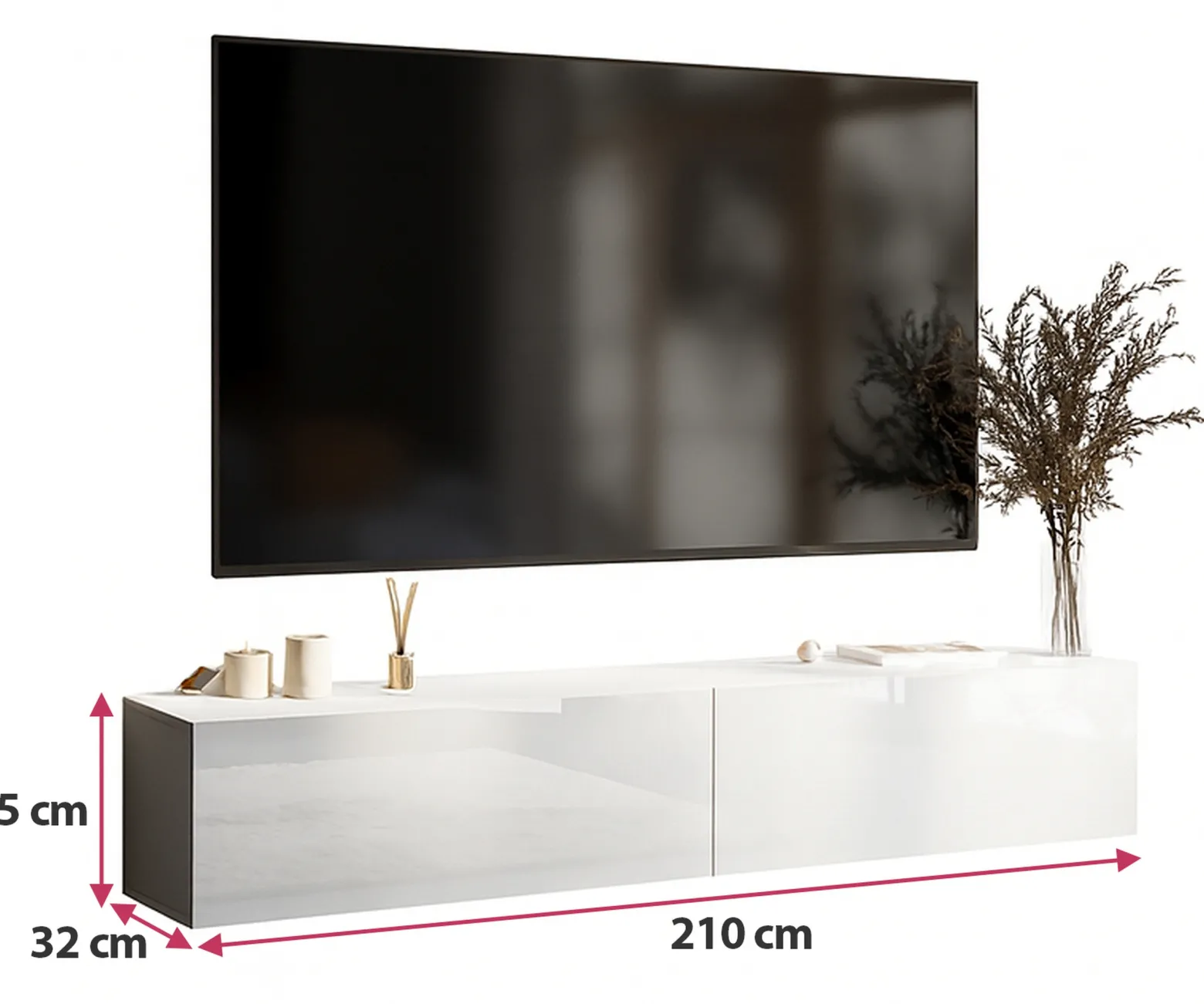 Szafka RTV 210 cm do salonu PREMIUM kaszmir połysk
