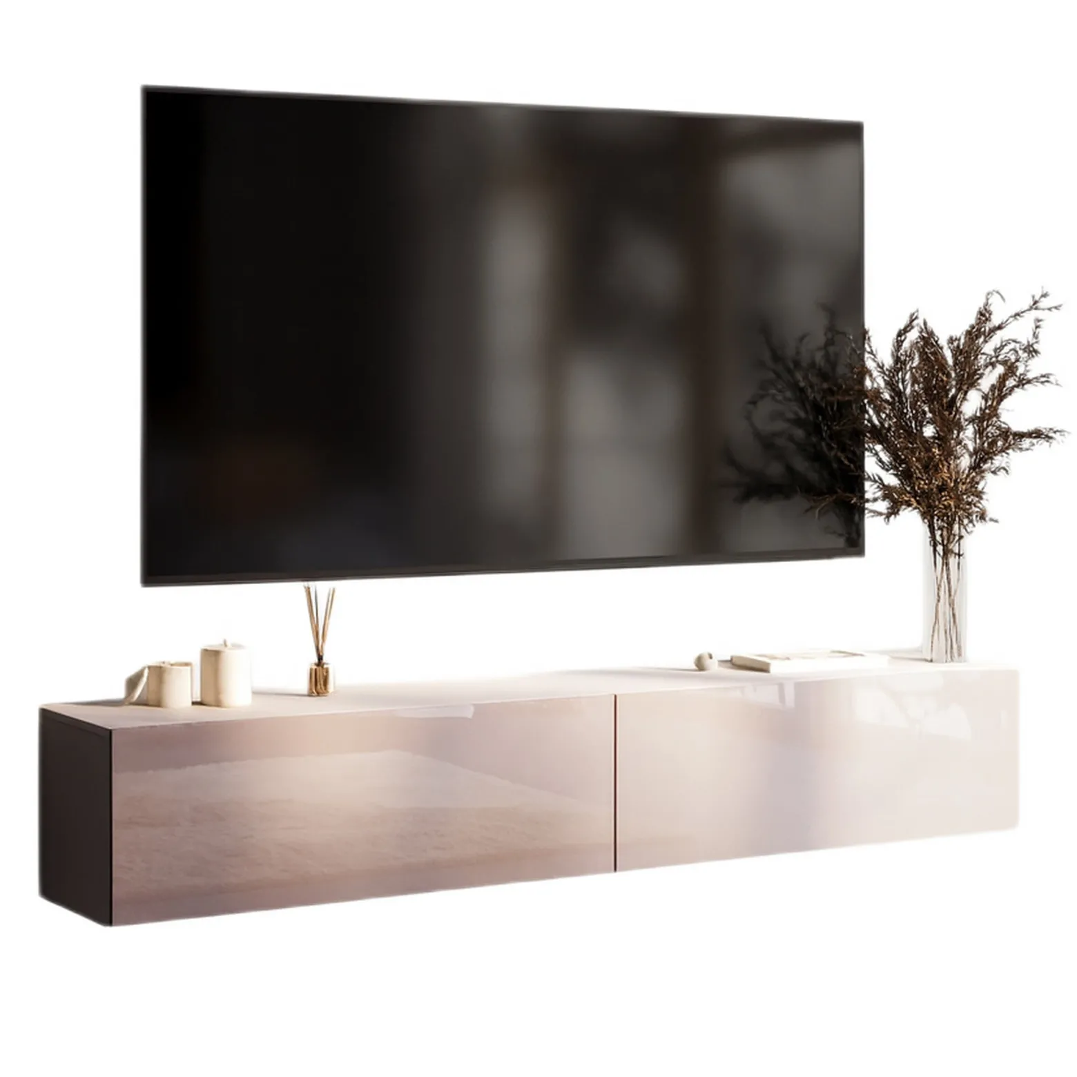 Szafka RTV 210 cm do salonu PREMIUM kaszmir połysk