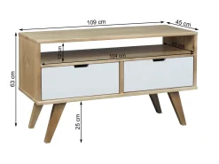 Szafka RTV 109 cm drewniana MALMO, kolor dębowy + bielony