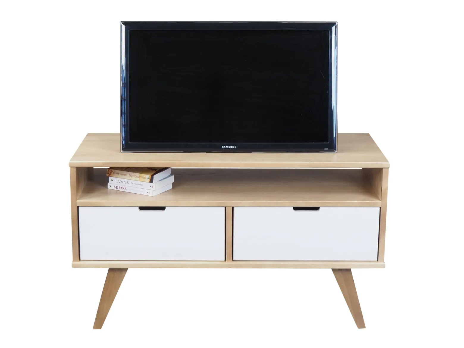 Szafka RTV 109 cm drewniana MALMO, kolor dębowy + bielony