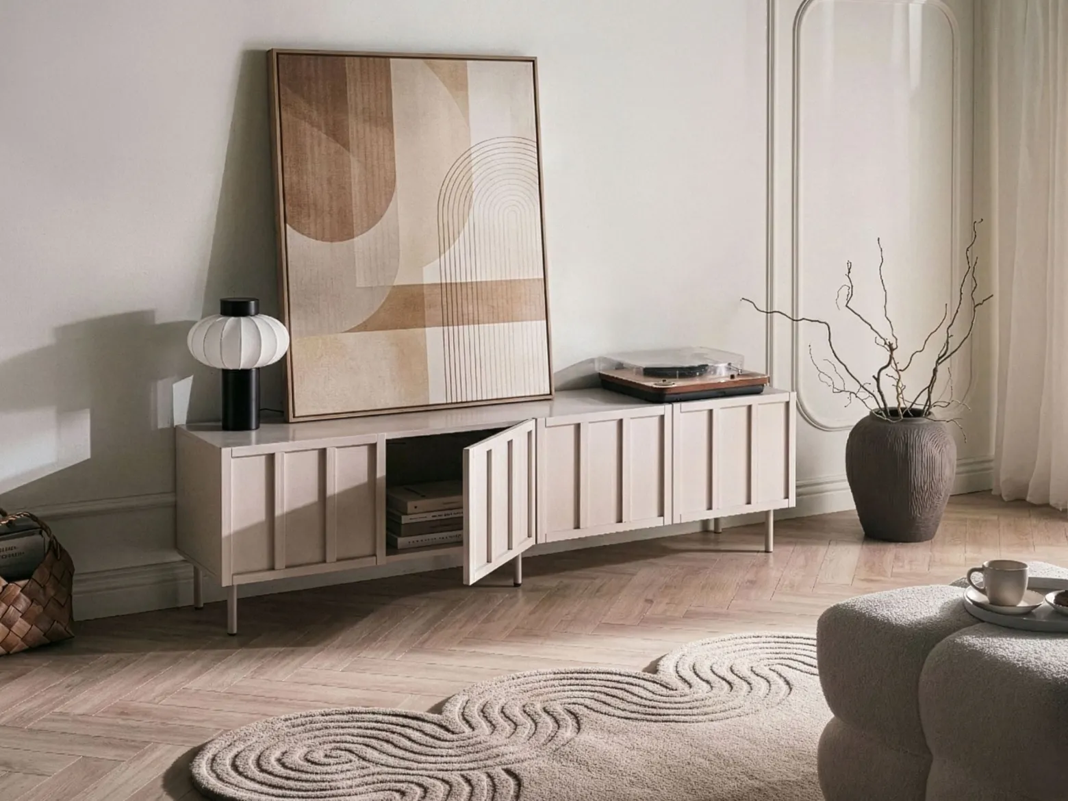 Szafka RTV 180 cm MDF jasnobeżowa